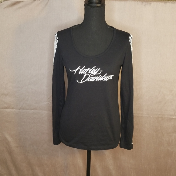 Harley-Davidson Tops - Womens HARLEY DAVIDSON Lace Sleeve Shirt